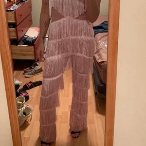 Light pink jumpsuit with tassels